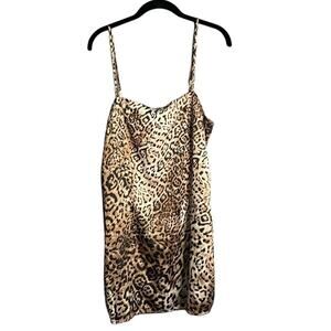 Renamed Brown and Black Animal Print Slip Mini Dress Spaghetti Straps Sz Large